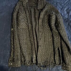 MNML Black Tweed Jacket with Fringe